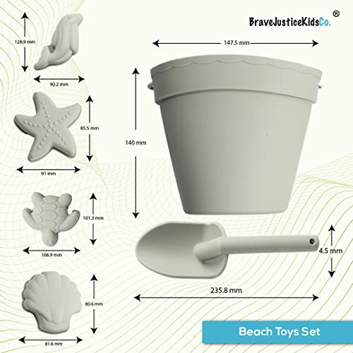 BraveJusticeKidsCo. | Silicone Summer Beach Set XL | Toddler Sandbox Toys | + Beach Bag + Watering Can & Rake