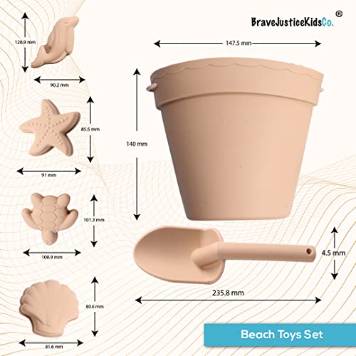 BraveJusticeKidsCo. | Silicone Summer Beach Set XL | Toddler Sandbox Toys | + Beach Bag + Watering Can & Rake