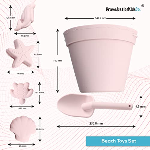 BraveJusticeKidsCo. | Silicone Summer Beach Set XL | Toddler Sandbox Toys | + Beach Bag + Watering Can & Rake