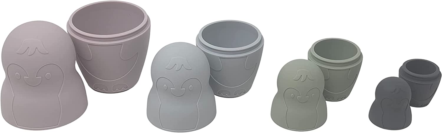 Puffy Penguins Toddler (1+) Silicone Stacking Nesting Dolls Toy : No Small Parts for Baby