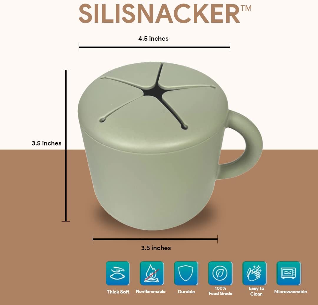 BraveJusticeKidsCo. | SiliSnacker™ Snack Cup | Silicone Snack Container | Toddler and Baby Snack Catcher