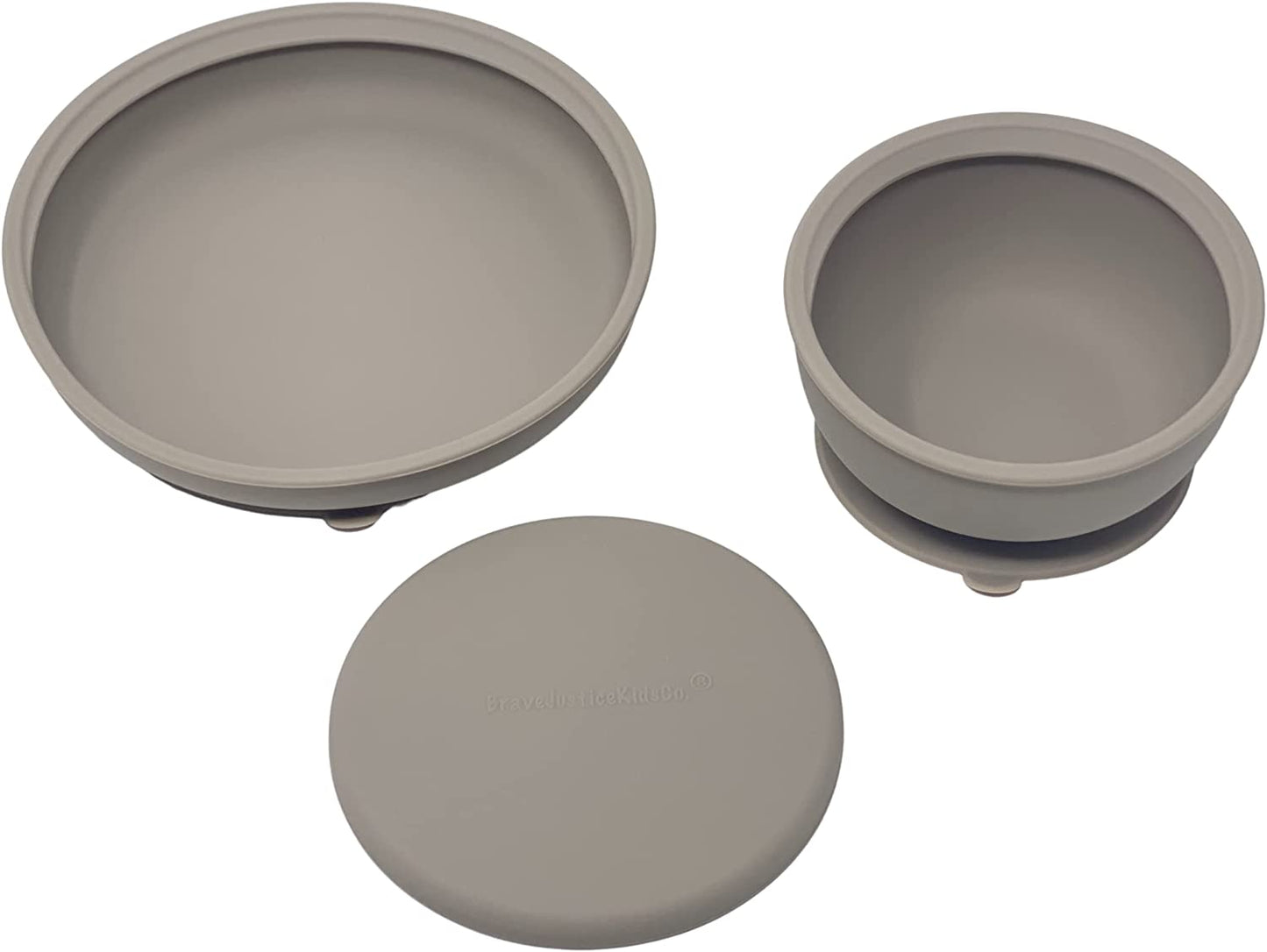 BraveJusticeKidsCo. | Silicone Assist Plate and Assist Bowl Combo Pack for Toddler and Baby | Baby-led feeding