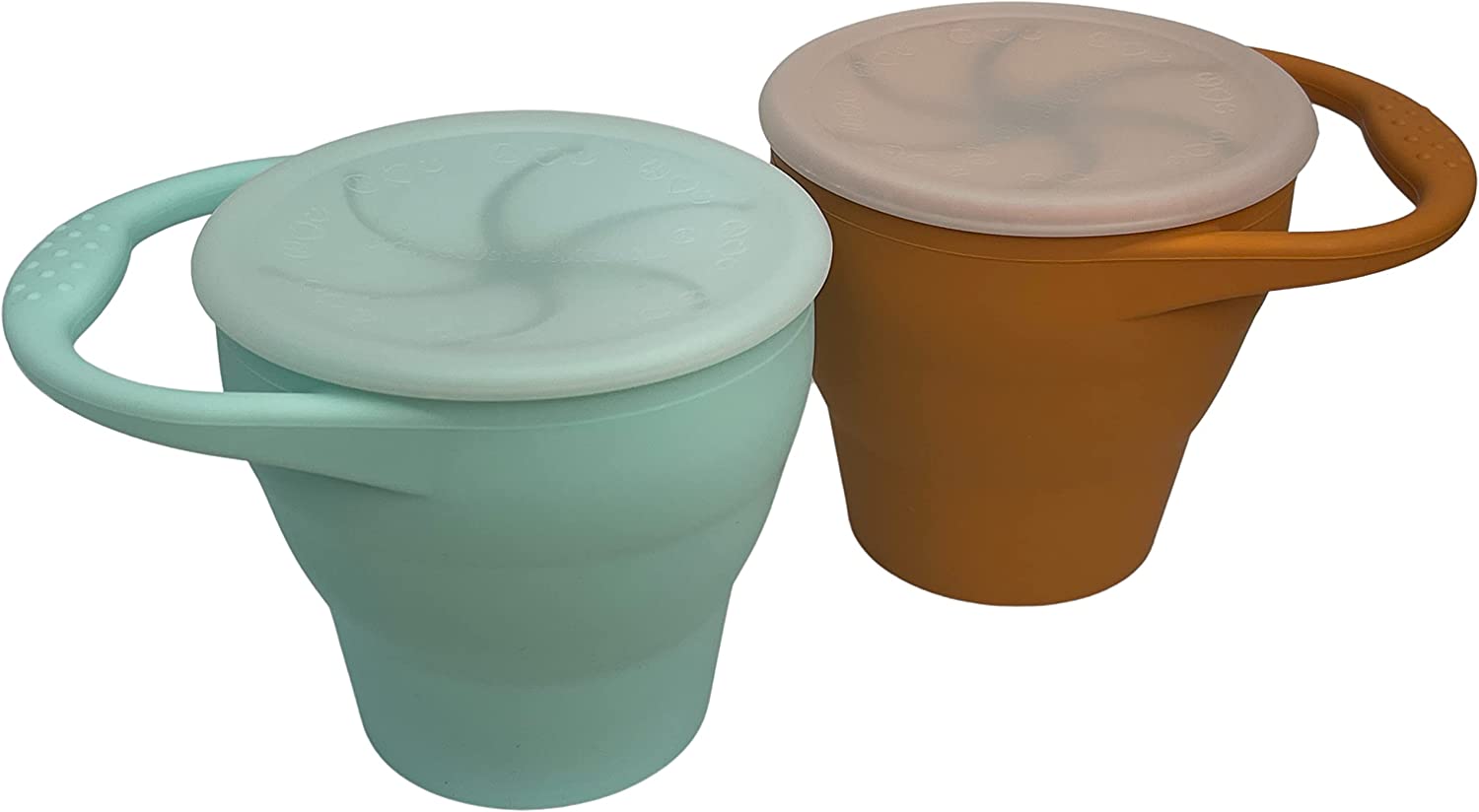BraveJusticeKidsCo | Snack Attack Cup Collapsible Silicone Container  Toddler and Baby Catcher Lid (Mint Green)