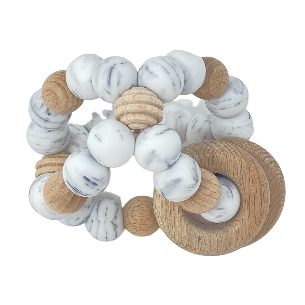 BraveJusticeKidsCo. Silicone Baby Sensory Wood Teether Ball