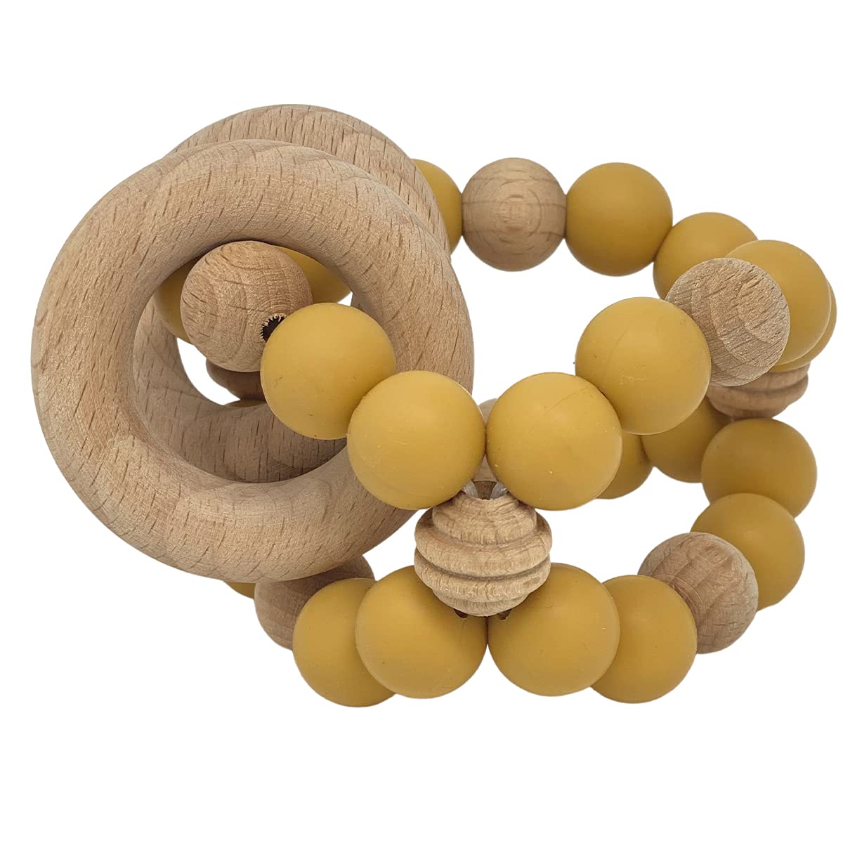 BraveJusticeKidsCo. Silicone Baby Sensory Wood Teether Ball