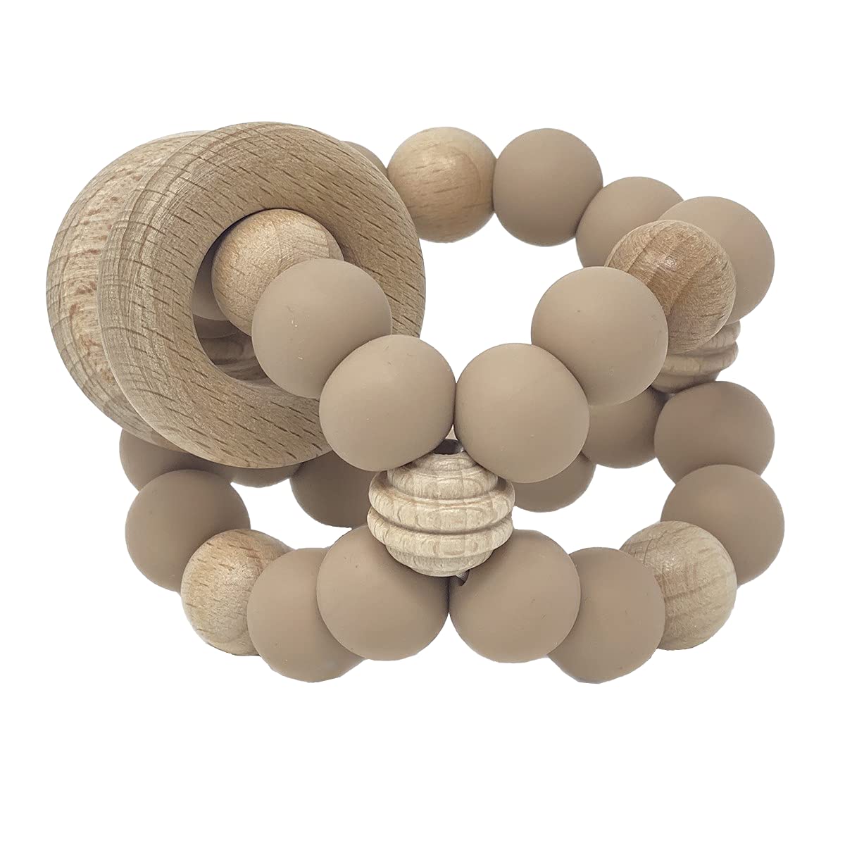 BraveJusticeKidsCo. Silicone Baby Sensory Wood Teether Ball