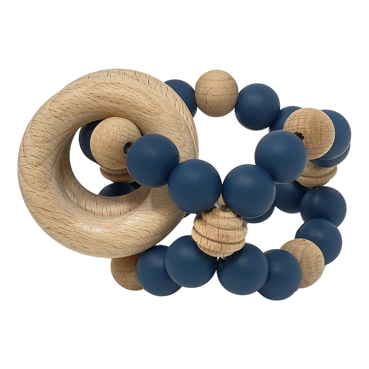 BraveJusticeKidsCo. Silicone Baby Sensory Wood Teether Ball