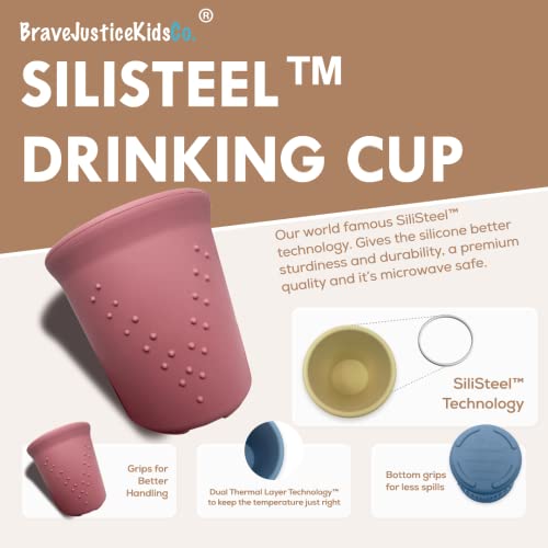 BraveJusticeKidsCo. | SiliSteel™ Drinking Cups | Kids and Toddler Silicone + Steel Dinnerware Cups