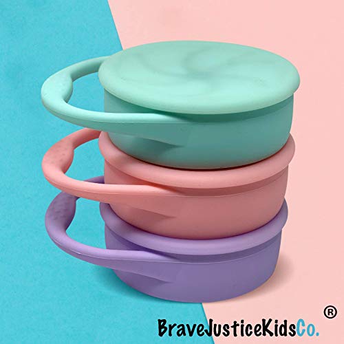 BraveJusticeKidsCo. | Snack Attack Snack Cup | Collapsible Silicone Snack Container | Toddler and Baby Snack Catcher Lid