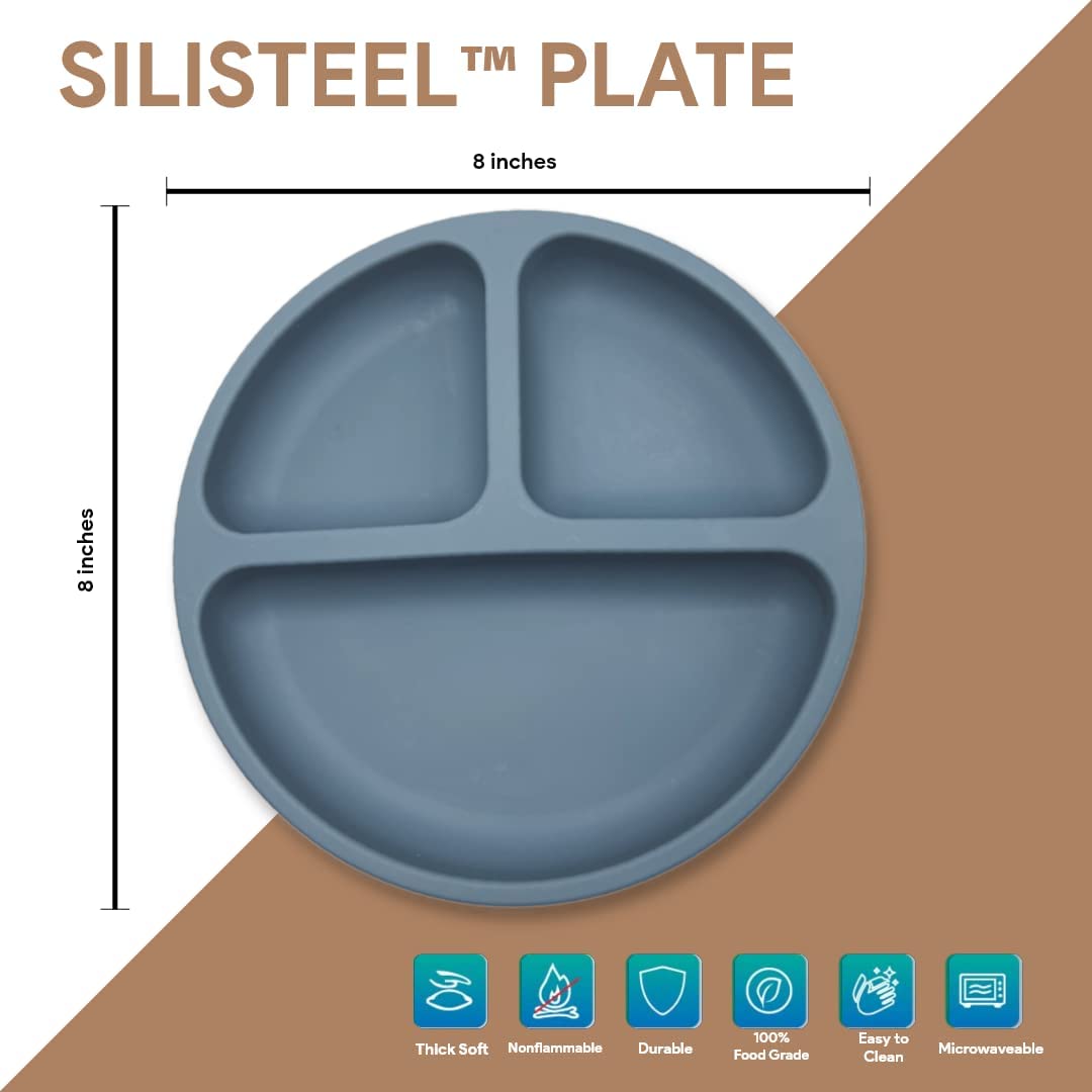 BraveJusticeKidsCo. | SiliSteel™ 2 Pack Silicone Plate for Kids and Toddlers | Baby-led feeding | Patent Pending