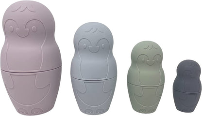 Puffy Penguins Toddler (1+) Silicone Stacking Nesting Dolls Toy : No Small Parts for Baby
