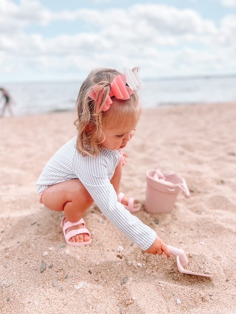 BraveJusticeKidsCo. | Silicone Summer Kids Beach Set | Toddlers and Baby Sandbox Toys (Blush) + Beach Bag