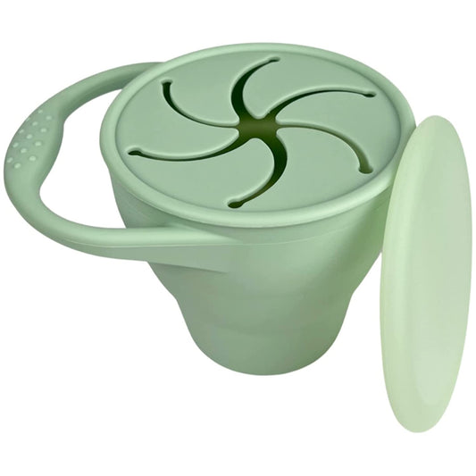 Snack Attack Snack Cup | Collapsible Silicone Snack Container | Toddler and Baby Snack Catcher Lid (Mint Green)