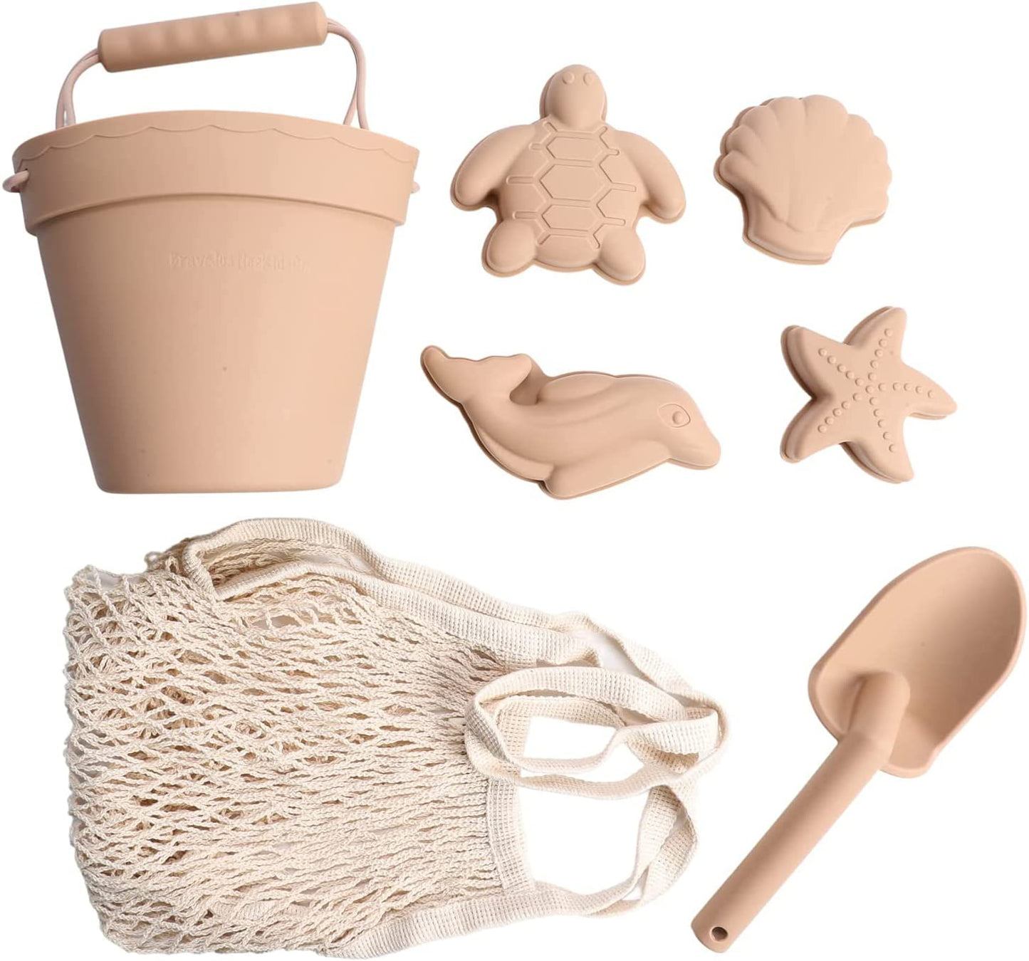 BraveJusticeKidsCo. | Silicone Summer Kids Beach Set | Toddlers and Baby Sandbox Toys (Blush) + Beach Bag