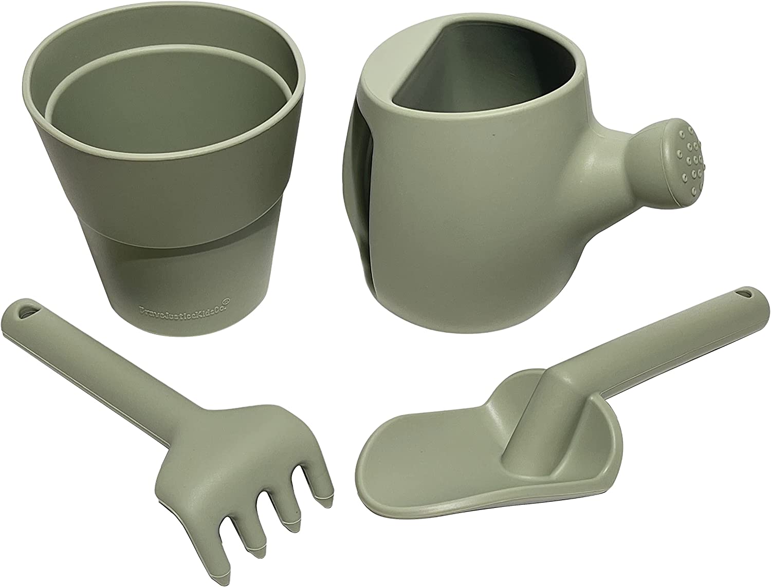 BraveJusticeKidsCo. | Toddler Silicone Gardening Set | Watering Can & Pot | Rake & Shovel