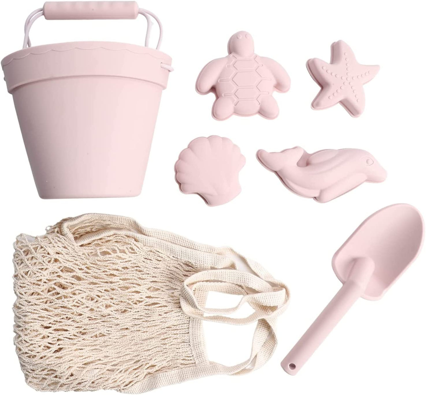 BraveJusticeKidsCo. | Silicone Summer Kids Beach Set | Toddlers and Baby Sandbox Toys (Blush) + Beach Bag